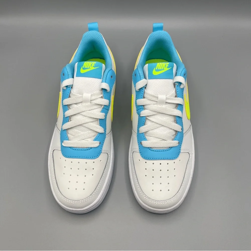 Nike Court Borough Low 2 Big Girl/SUMMIT WHITE/VOLT-BALTIC BLUE - Picture 7 of 17